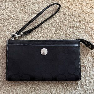 Coach Black Logo Print Wristlet Clutch